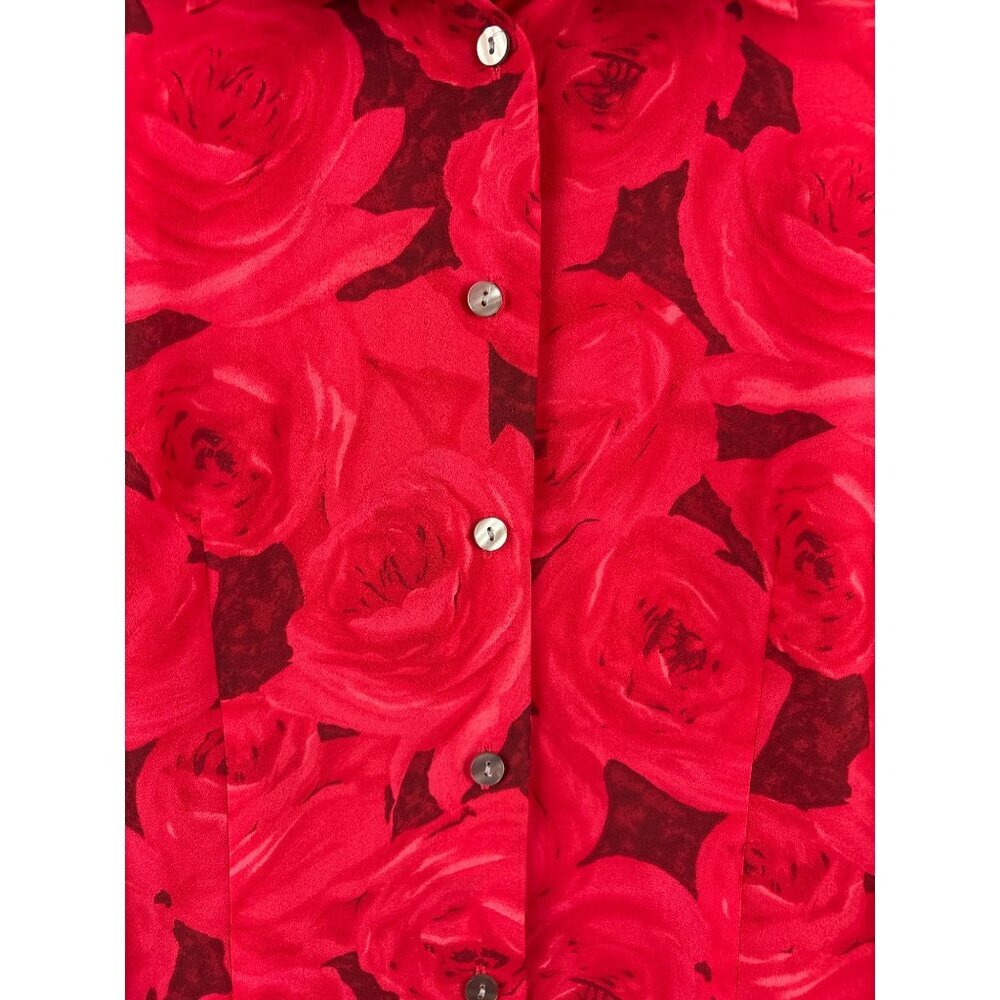 Apostrophe Petite Red Rose Pattern Button-Up Blou… - image 3